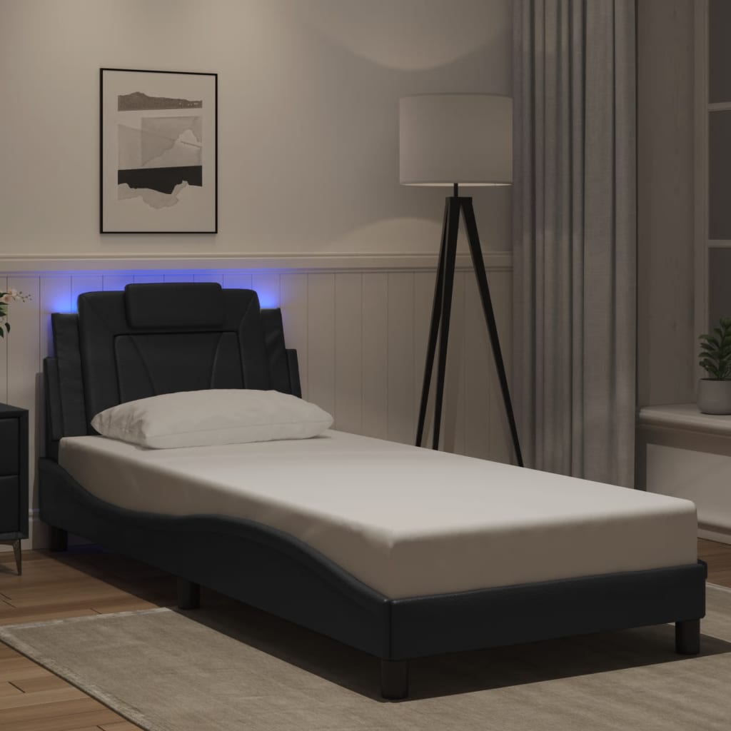 vidaXL Πλαίσιο Κρεβατιού Viana με LED Χωρίς Στρώμα Μαύρο 80x190 εκ.