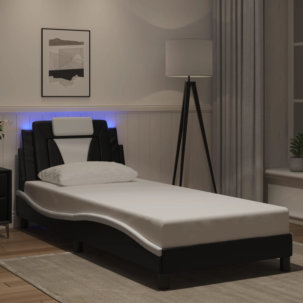 vidaXL Πλαίσιο Κρεβατιού Viana με LED Χωρίς Στρώμα Μαύρο/Λευκό 80x200 εκ.