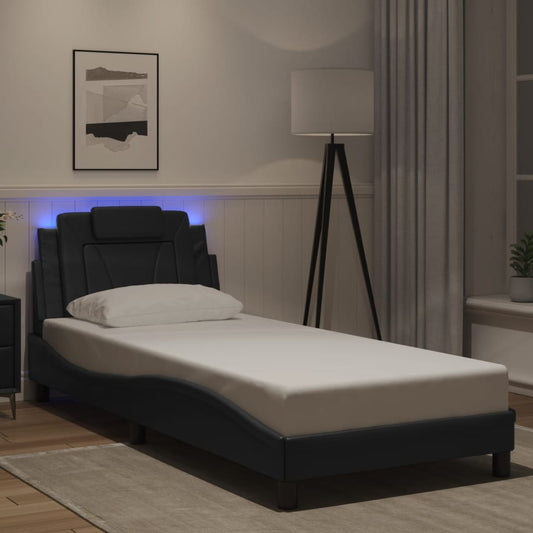 vidaXL Πλαίσιο Κρεβατιού Viana με LED Χωρίς Στρώμα Μαύρο 90x190 εκ.