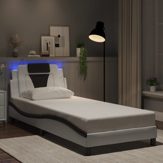 vidaXL Πλαίσιο Κρεβατιού Viana με LED Χωρίς Στρώμα Λευκό/Μαύρο 90x190εκ.