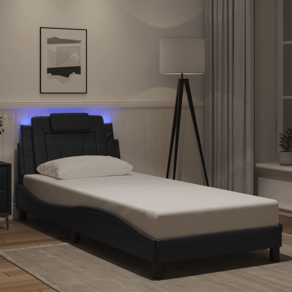 vidaXL Πλαίσιο Κρεβατιού Viana με LED Χωρίς Στρώμα Μαύρο 90 x 200 εκ.