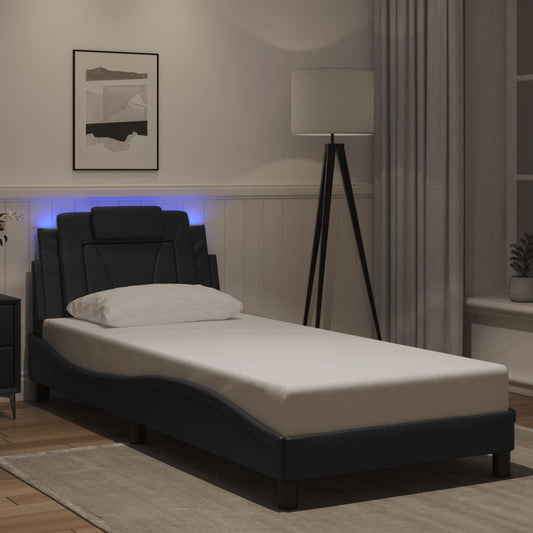 vidaXL Πλαίσιο Κρεβατιού Viana με LED Χωρίς Στρώμα Μαύρο 90 x 200 εκ.