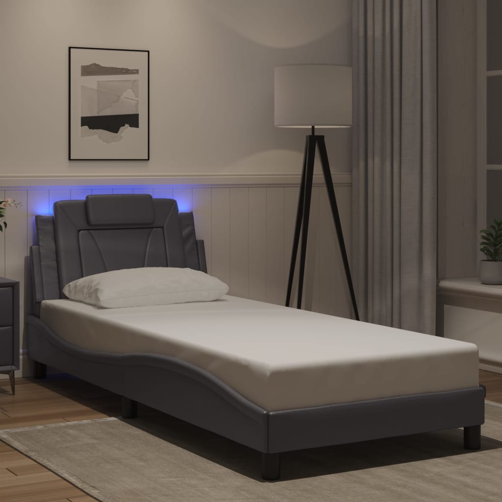 vidaXL Πλαίσιο Κρεβατιού Viana με LED Χωρίς Στρώμα Γκρι 90x200 εκ.