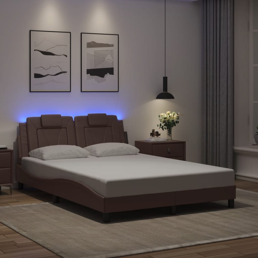 vidaXL Πλαίσιο Κρεβατιού Viana με LED Χωρίς Στρώμα Καφέ 120x200 εκ.