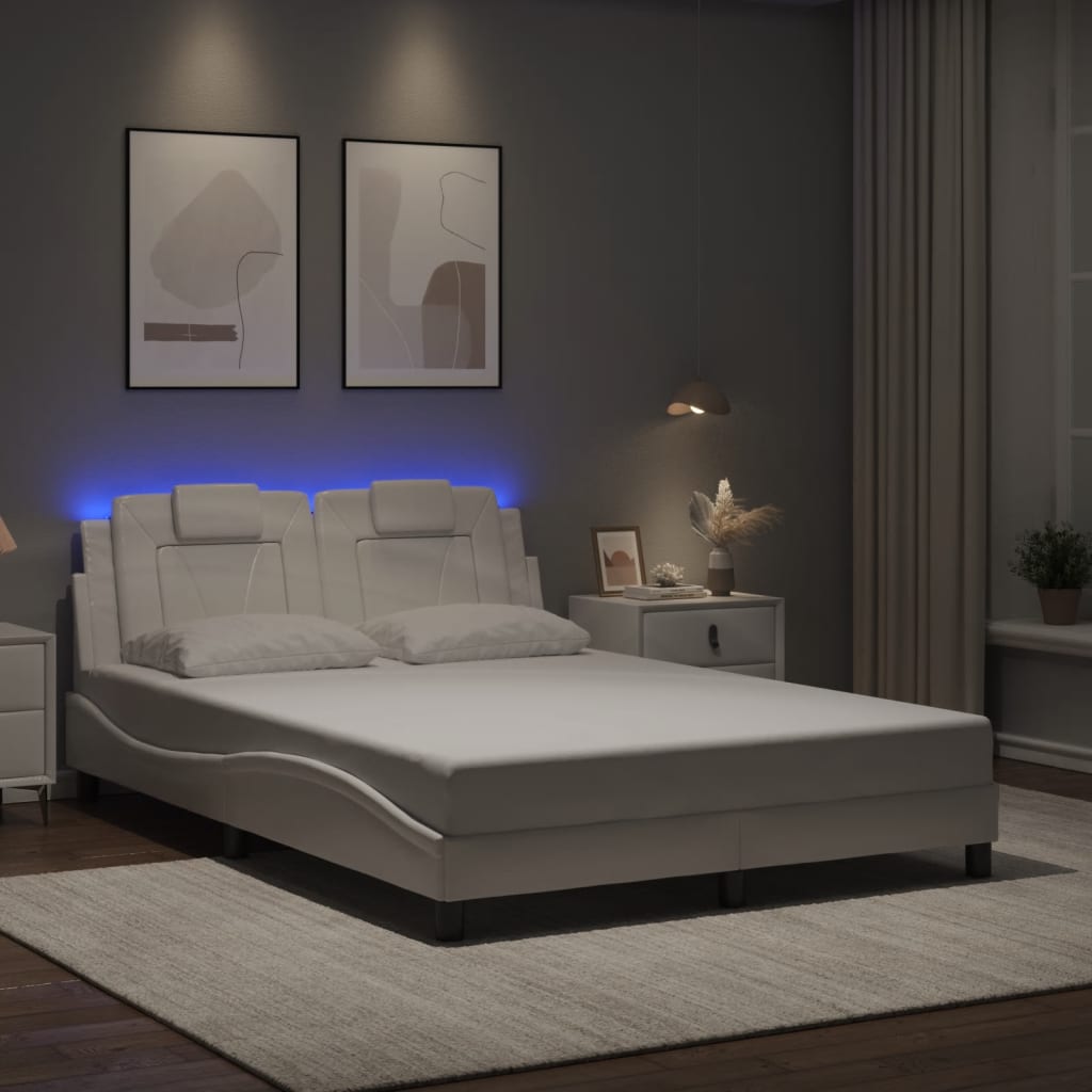 vidaXL Πλαίσιο Κρεβατιού Viana με LED Χωρίς Στρώμα Λευκό 140x190 εκ.