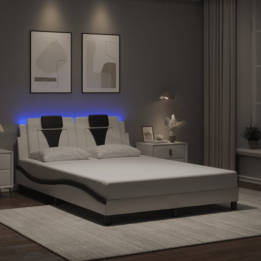 vidaXL Πλαίσιο Κρεβατιού Viana με LED Χωρίς Στρώμα Λευκό/Μαύρο 140x190εκ.