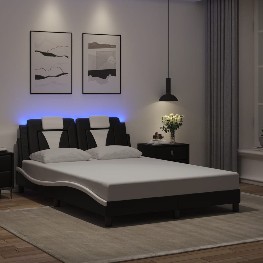 vidaXL Πλαίσιο Κρεβατιού Viana με LED Χωρίς Στρώμα Μαύρο/Λευκό 140x200εκ.