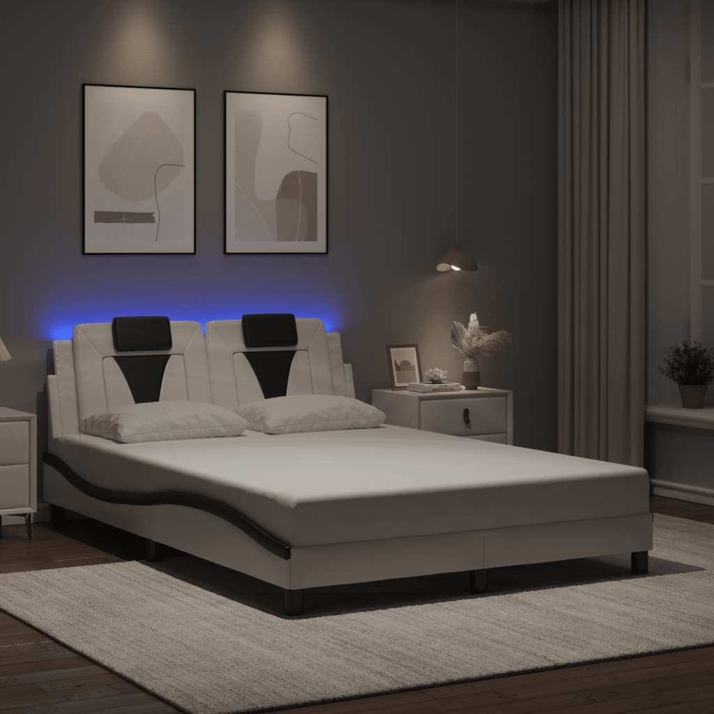 vidaXL Πλαίσιο Κρεβατιού Viana με LED Χωρίς Στρώμα Λευκό/Μαύρο 140x200εκ.