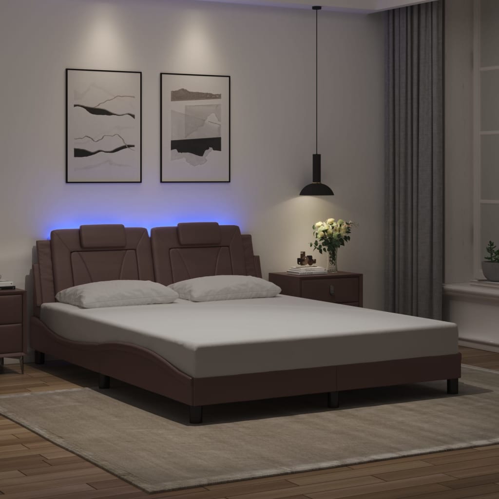 vidaXL Πλαίσιο Κρεβατιού Viana με LED Χωρίς Στρώμα Καφέ 160x200 εκ.