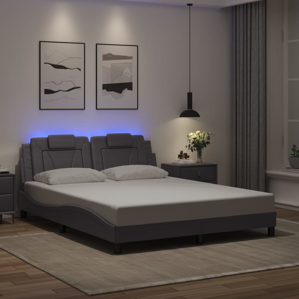 vidaXL Πλαίσιο Κρεβατιού Viana με LED Χωρίς Στρώμα Γκρι 160x200 εκ.