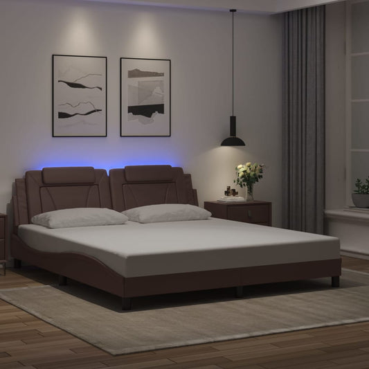 vidaXL Πλαίσιο Κρεβατιού Viana με LED Χωρίς Στρώμα Καφέ 180x200 εκ.