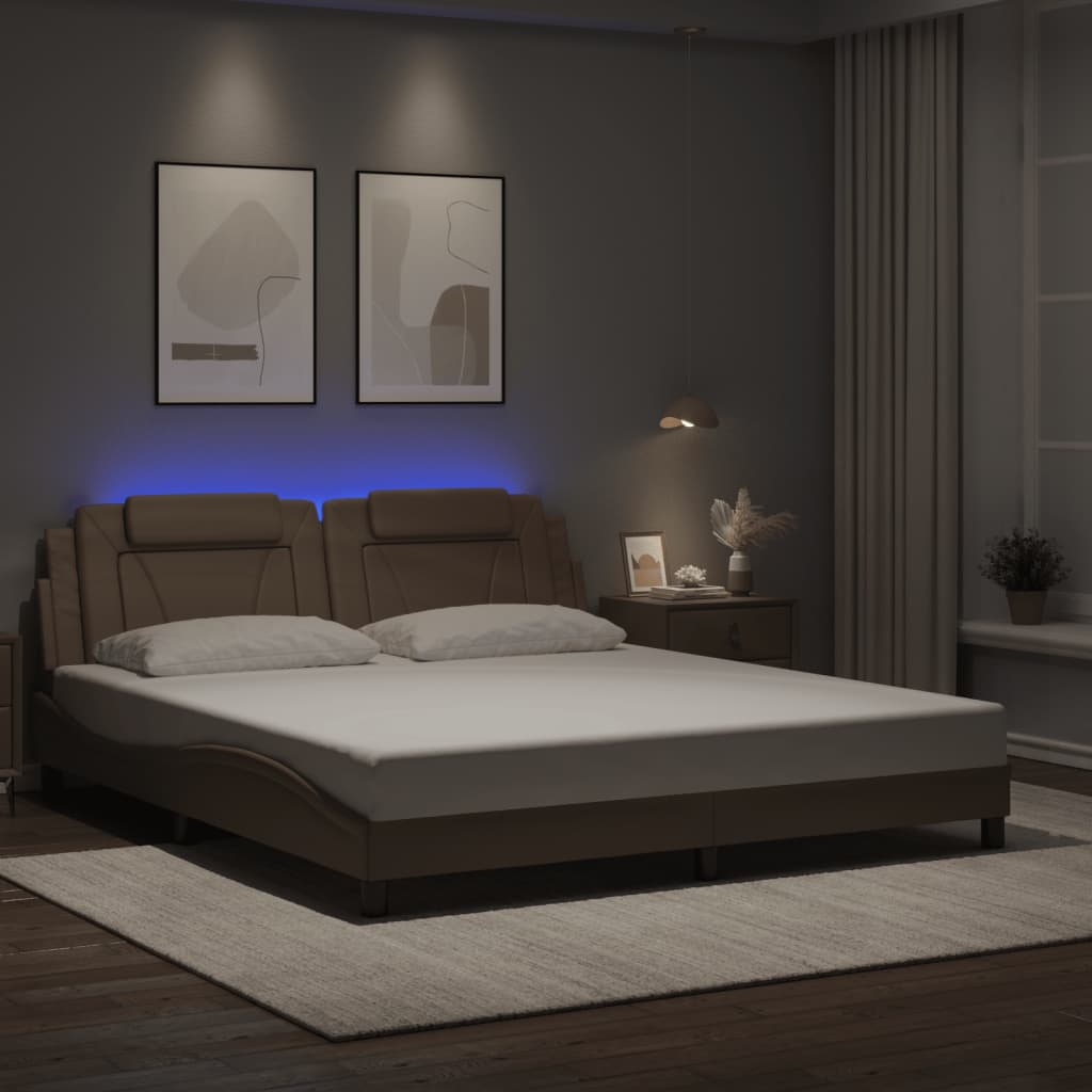 vidaXL Πλαίσιο Κρεβατιού Viana με LED Χωρίς Στρώμα Καπουτσίνο 180x200 εκ.