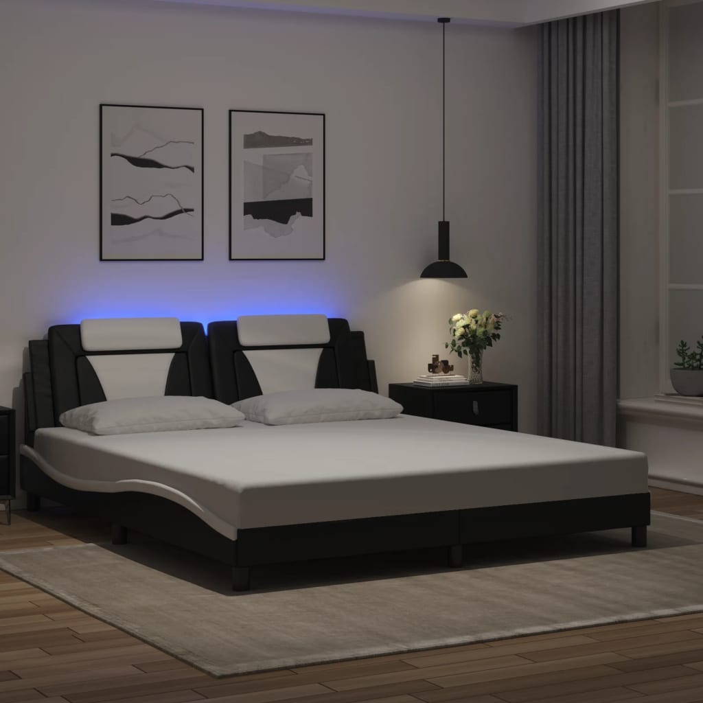 vidaXL Πλαίσιο Κρεβατιού Viana με LED Χωρίς Στρώμα Μαύρο/Λευκό 180x200εκ.