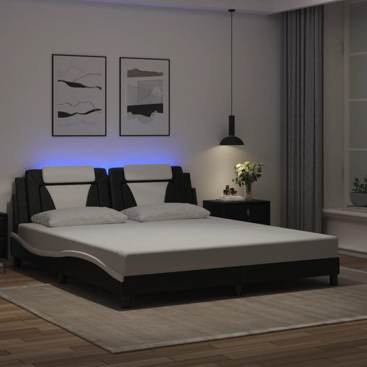 vidaXL Πλαίσιο Κρεβατιού Viana με LED Χωρίς Στρώμα Μαύρο/Λευκό 180x200εκ.
