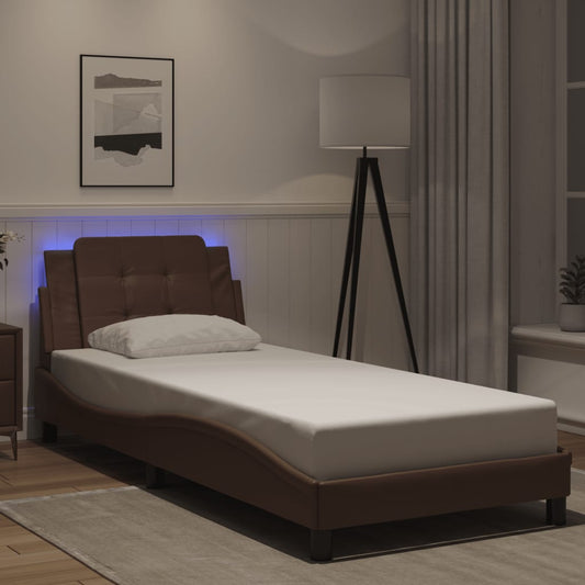 vidaXL Πλαίσιο Κρεβατιού με LED Χωρίς Στρώμα Zadar Καφέ 80x200 εκ.