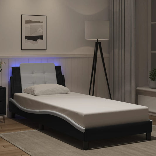 vidaXL Πλαίσιο Κρεβατιού με LED Χωρίς Στρώμα Zadar Μαύρο/Λευκό 80x200 εκ.