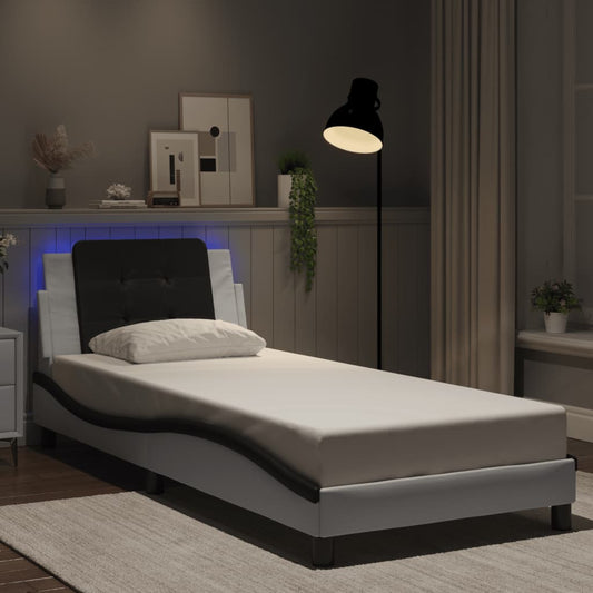 vidaXL Πλαίσιο Κρεβατιού με LED Χωρίς Στρώμα Zadar Λευκό/Μαύρο 80x200εκ