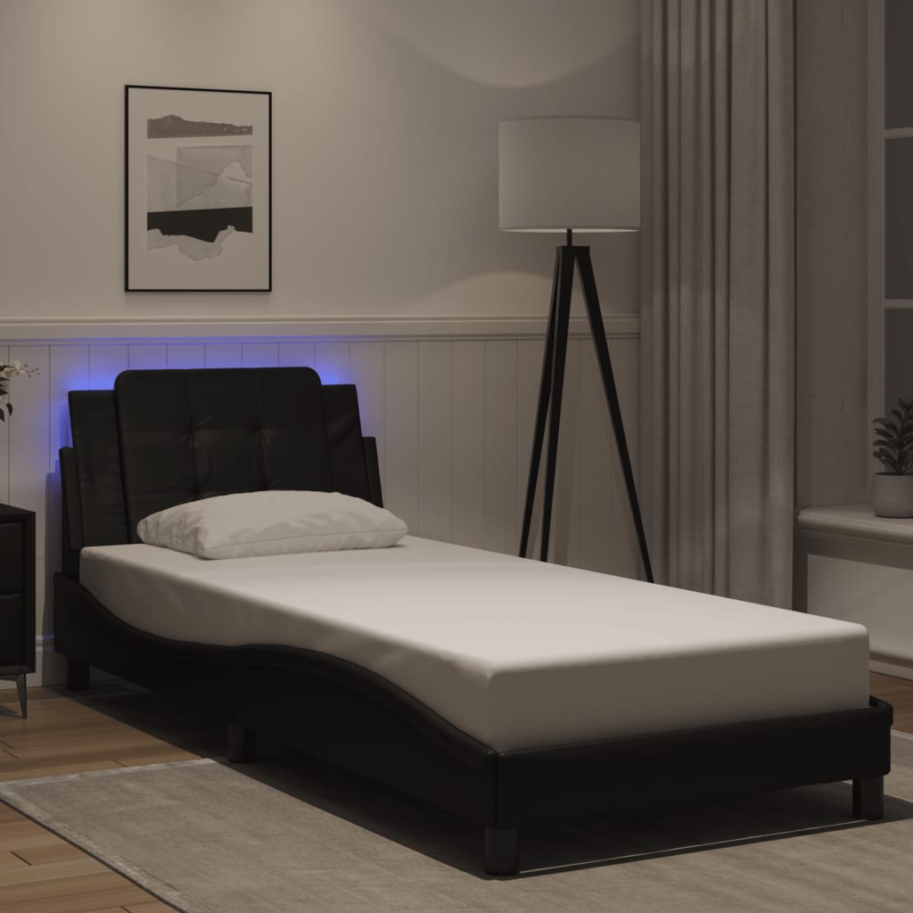 vidaXL Πλαίσιο Κρεβατιού με LED Χωρίς Στρώμα Zadar Μαύρο 90x190 εκ.
