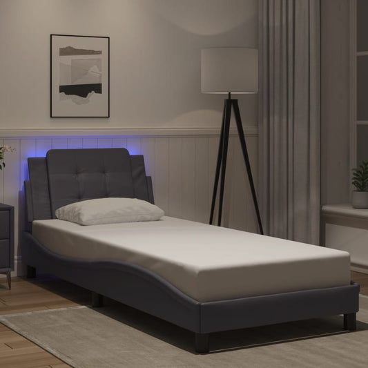 vidaXL Πλαίσιο Κρεβατιού με LED Χωρίς Στρώμα Zadar Γκρι 90x190 εκ.