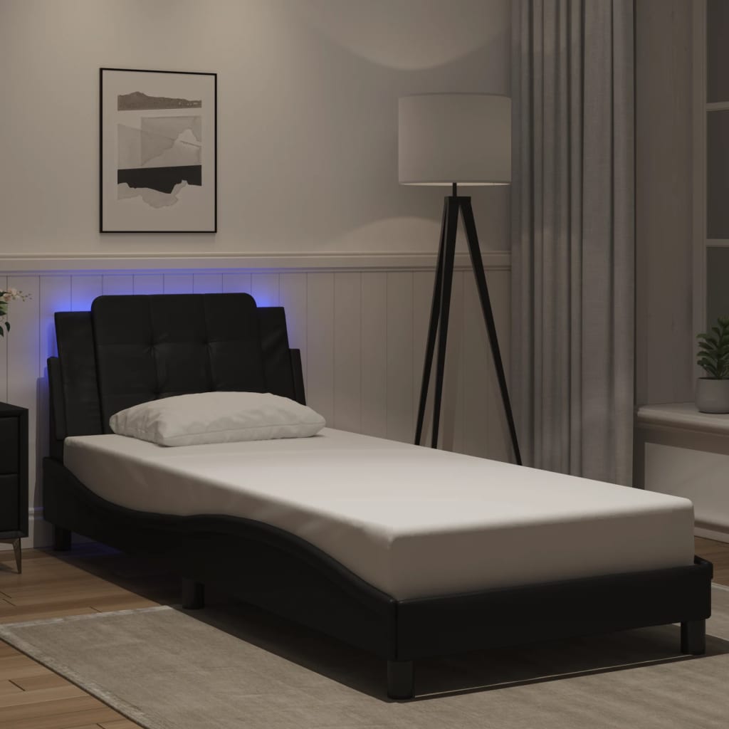 vidaXL Πλαίσιο Κρεβατιού με LED Χωρίς Στρώμα Zadar Μαύρο 90 x 200 εκ.