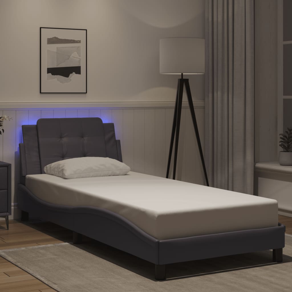 vidaXL Πλαίσιο Κρεβατιού με LED Χωρίς Στρώμα Zadar Γκρι 90x200 εκ.