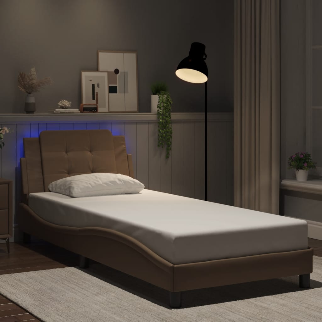 vidaXL Πλαίσιο Κρεβατιού με LED Χωρίς Στρώμα Zadar Καπουτσίνο 90x200 εκ.