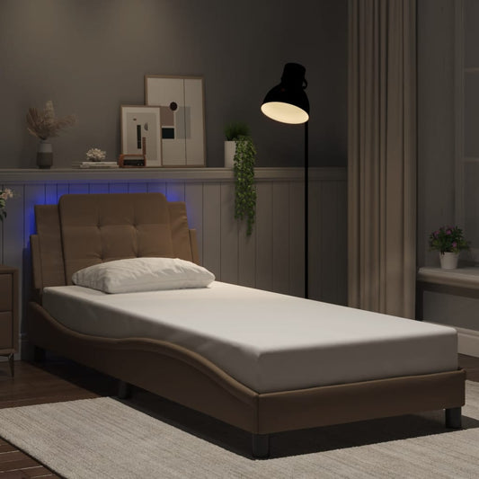 vidaXL Πλαίσιο Κρεβατιού με LED Χωρίς Στρώμα Zadar Καπουτσίνο 90x200 εκ.