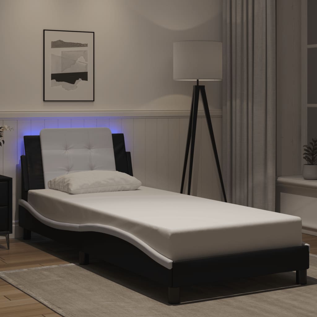 vidaXL Πλαίσιο Κρεβατιού με LED Χωρίς Στρώμα Zadar Μαύρο/Λευκό 90x200 εκ.
