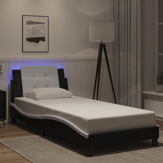 vidaXL Πλαίσιο Κρεβατιού με LED Χωρίς Στρώμα Zadar Μαύρο/Λευκό 90x200 εκ.