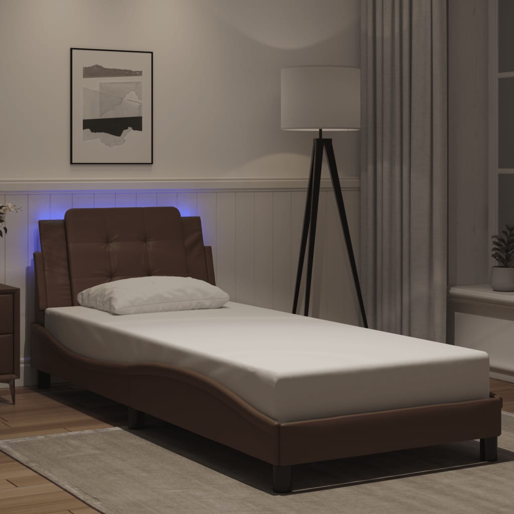 vidaXL Πλαίσιο Κρεβατιού με LED Χωρίς Στρώμα Zadar Καφέ 100x200 εκ.