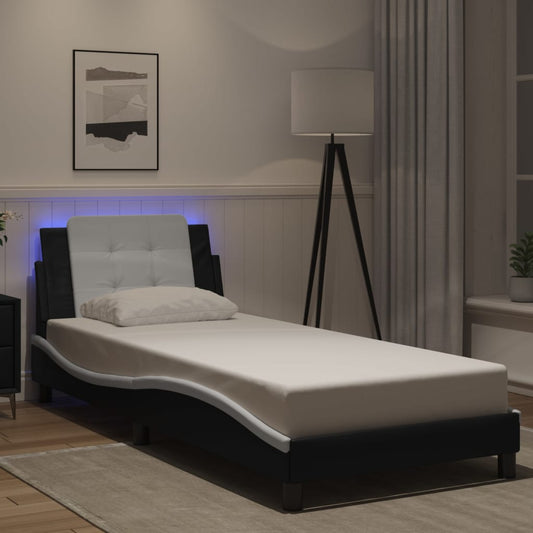 vidaXL Πλαίσιο Κρεβατιού με LED Χωρίς Στρώμα Zadar Μαύρο/Λευκό 100x200εκ.