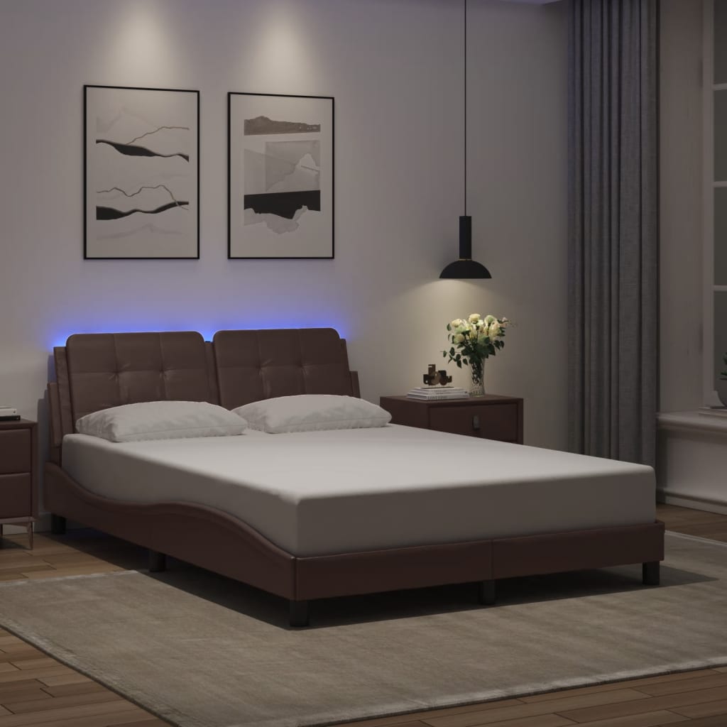 vidaXL Πλαίσιο Κρεβατιού με LED Χωρίς Στρώμα Zadar Καφέ 120x200 εκ.