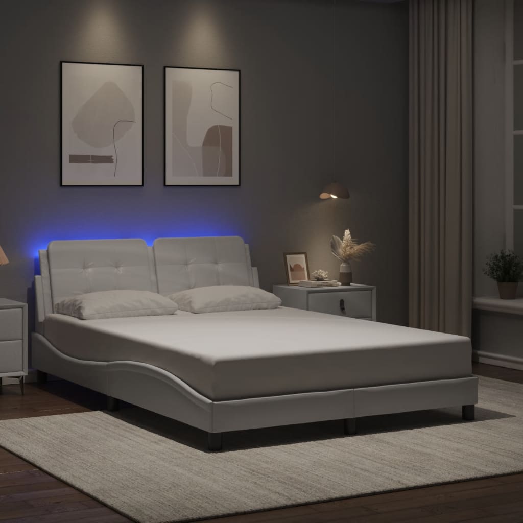 vidaXL Πλαίσιο Κρεβατιού με LED Χωρίς Στρώμα Zadar Λευκό 140x190 εκ.
