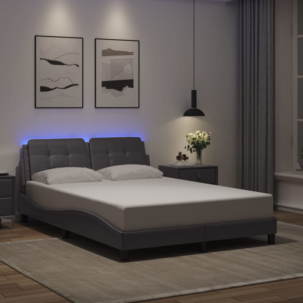 vidaXL Πλαίσιο Κρεβατιού με LED Χωρίς Στρώμα Zadar Γκρι 140x190εκ.