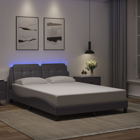 vidaXL Πλαίσιο Κρεβατιού με LED Χωρίς Στρώμα Zadar Γκρι 140x190εκ.