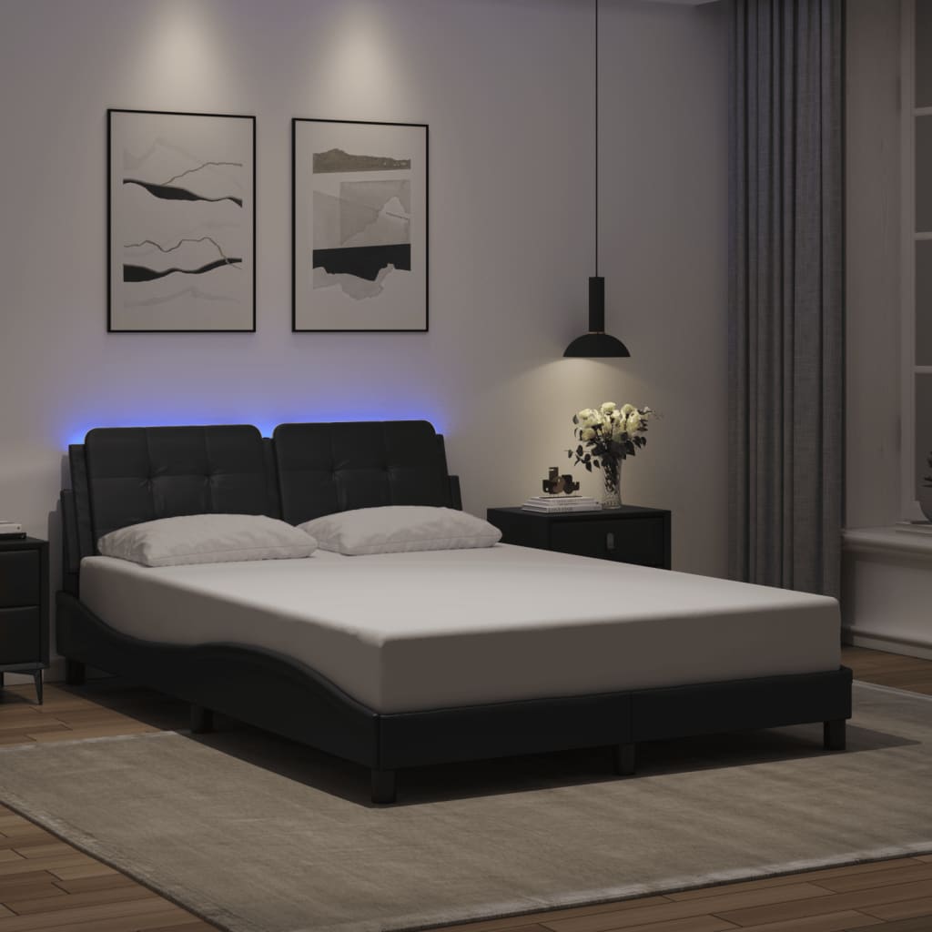 vidaXL Πλαίσιο Κρεβατιού με LED Χωρίς Στρώμα Zadar Μαύρο 140x200 εκ.