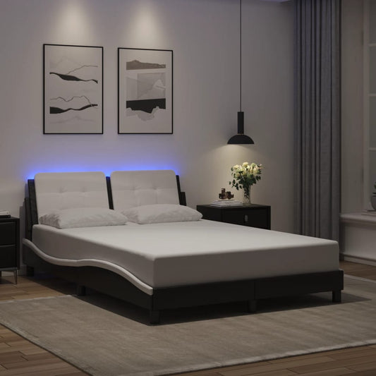 vidaXL Πλαίσιο Κρεβατιού με LED Χωρίς Στρώμα Zadar Μαύρο/Λευκό 140x200εκ.