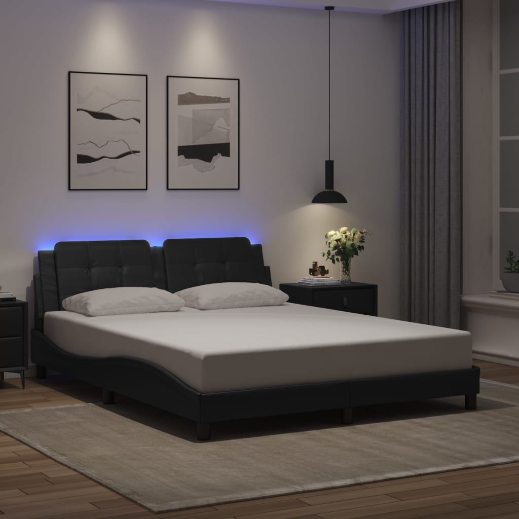 vidaXL Πλαίσιο Κρεβατιού με LED Χωρίς Στρώμα Zadar Μαύρο 160x200εκ.