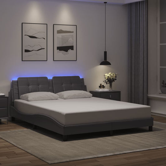 vidaXL Πλαίσιο Κρεβατιού με LED Χωρίς Στρώμα Zadar Γκρι 160x200 εκ.