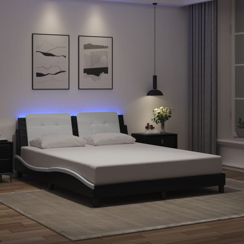 vidaXL Πλαίσιο Κρεβατιού με LED Χωρίς Στρώμα Zadar Μαύρο/Λευκό 160x200εκ.