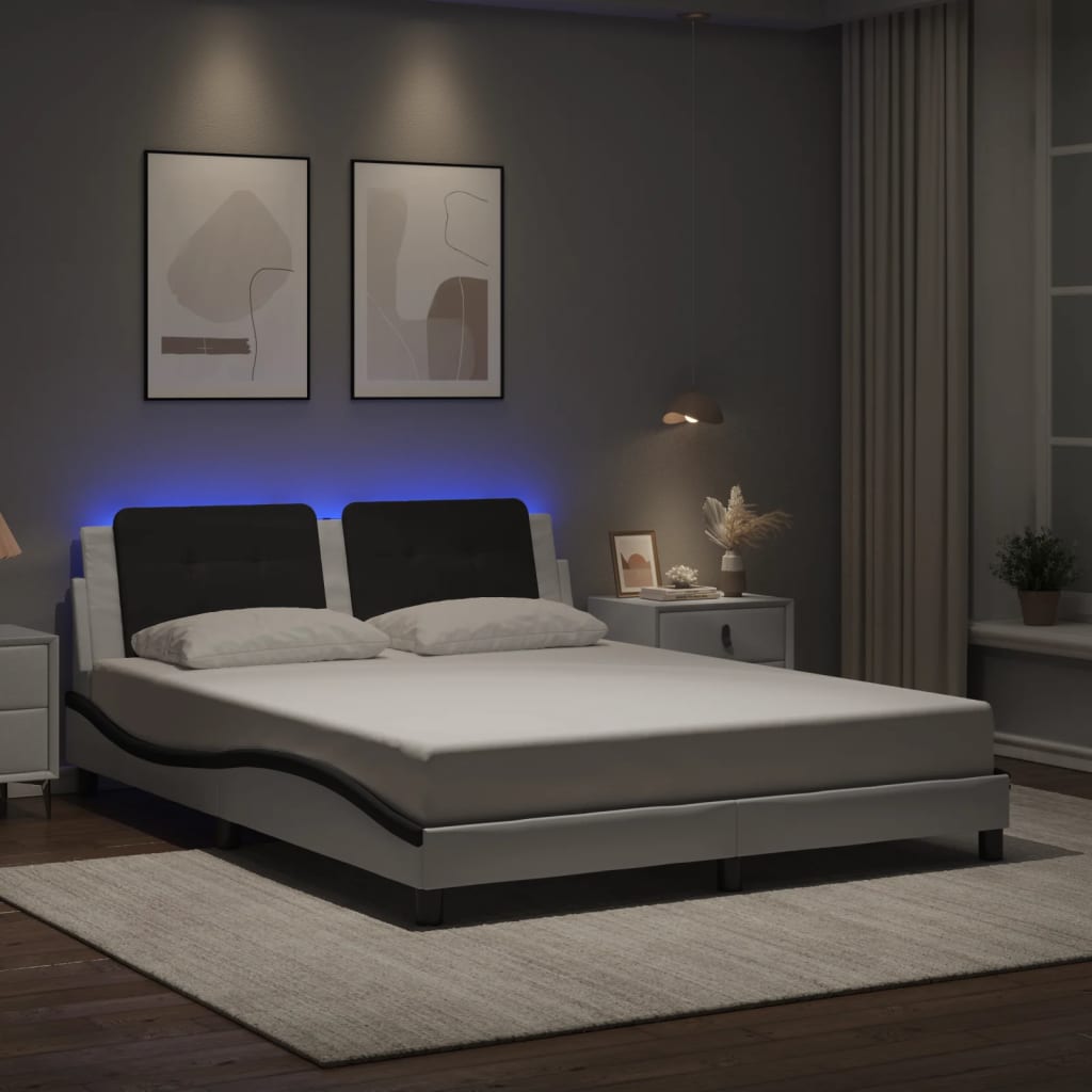 vidaXL Πλαίσιο Κρεβατιού με LED Χωρίς Στρώμα Zadar Λευκό/Μαύρο 160x200εκ.