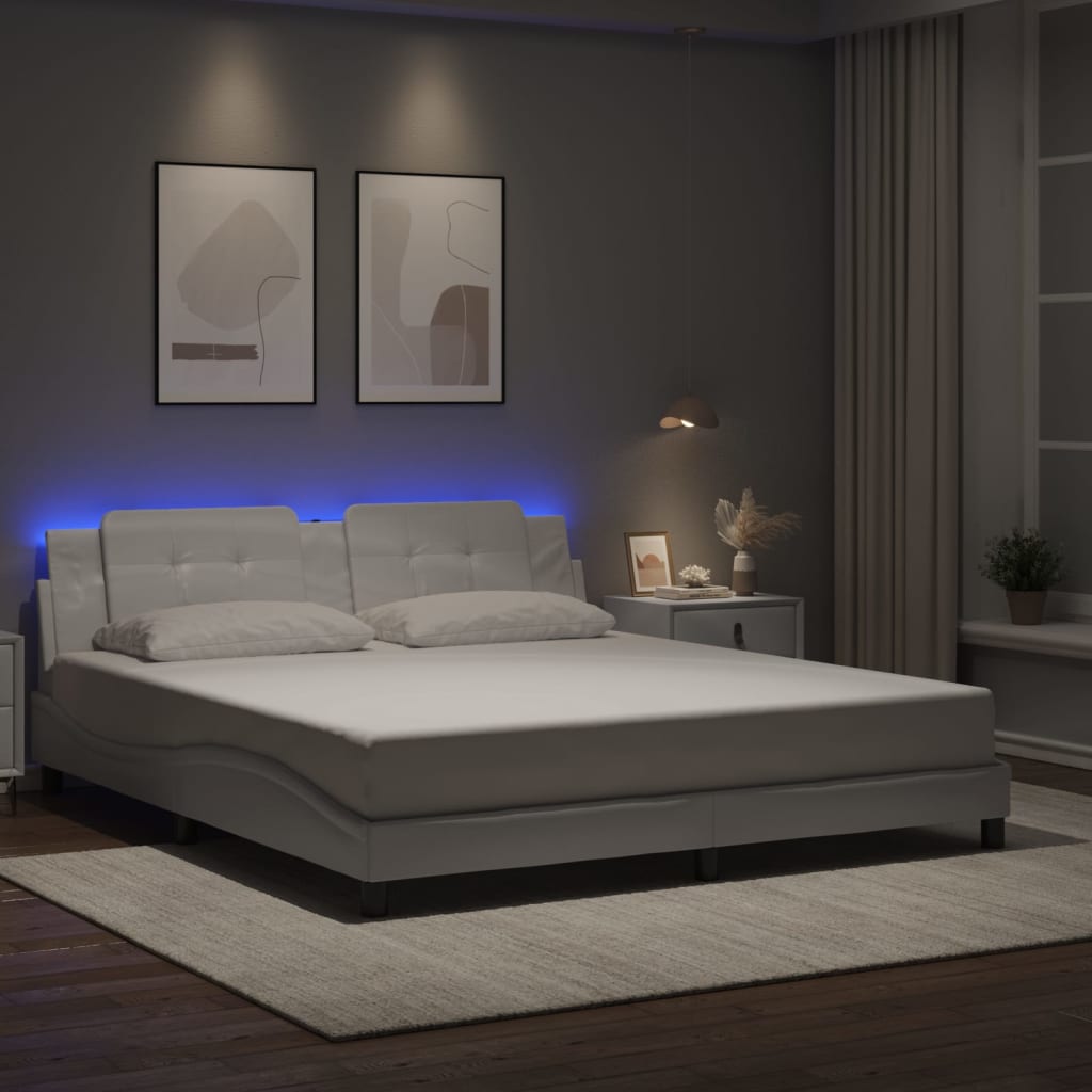 vidaXL Πλαίσιο Κρεβατιού με LED Χωρίς Στρώμα Zadar Λευκό 180x200εκ.