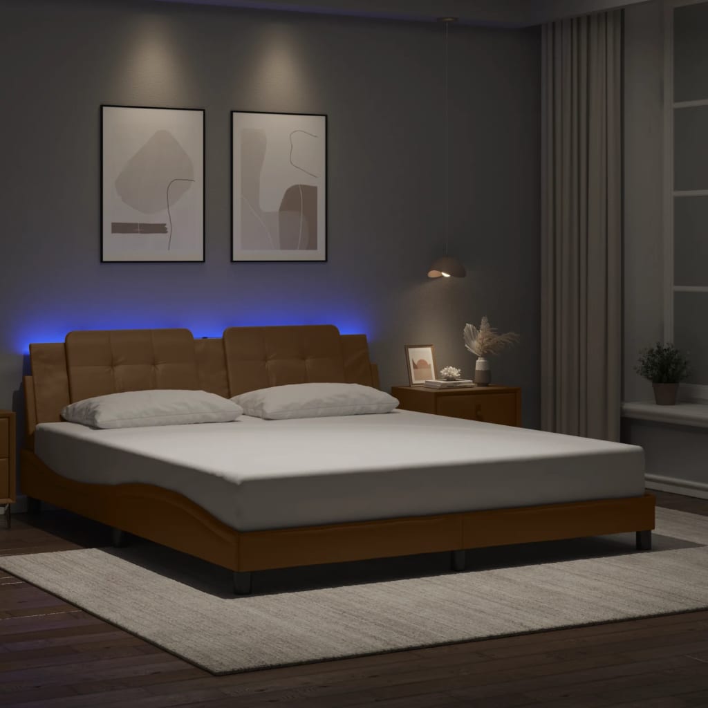 vidaXL Πλαίσιο Κρεβατιού με LED Χωρίς Στρώμα Zadar Καπουτσίνο 180x200 εκ.