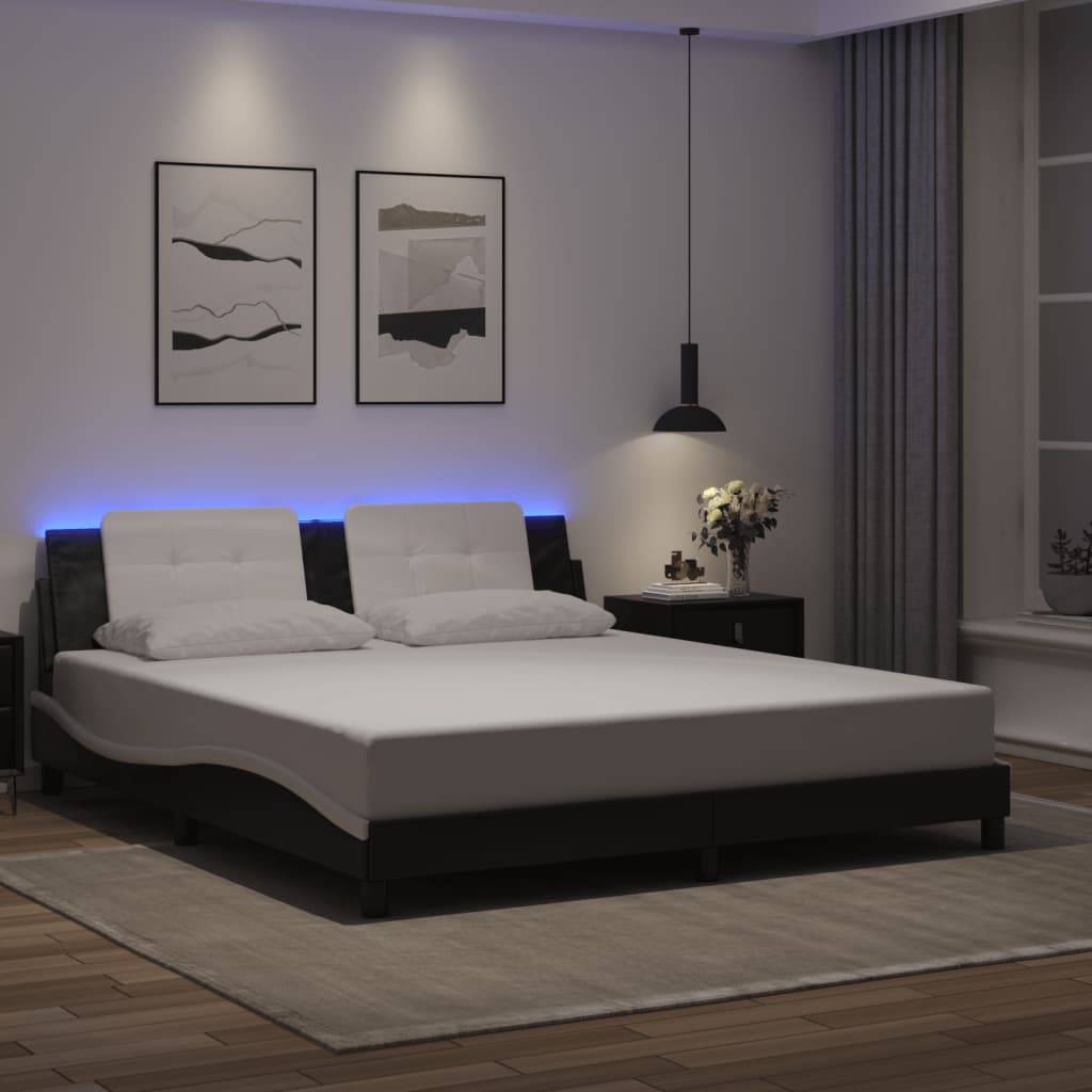 vidaXL Πλαίσιο Κρεβατιού με LED Χωρίς Στρώμα Zadar Μαύρο/Λευκό 180x200εκ.