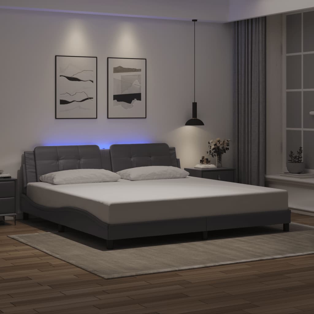vidaXL Πλαίσιο Κρεβατιού με LED Χωρίς Στρώμα Zadar Γκρι 200x200 εκ.