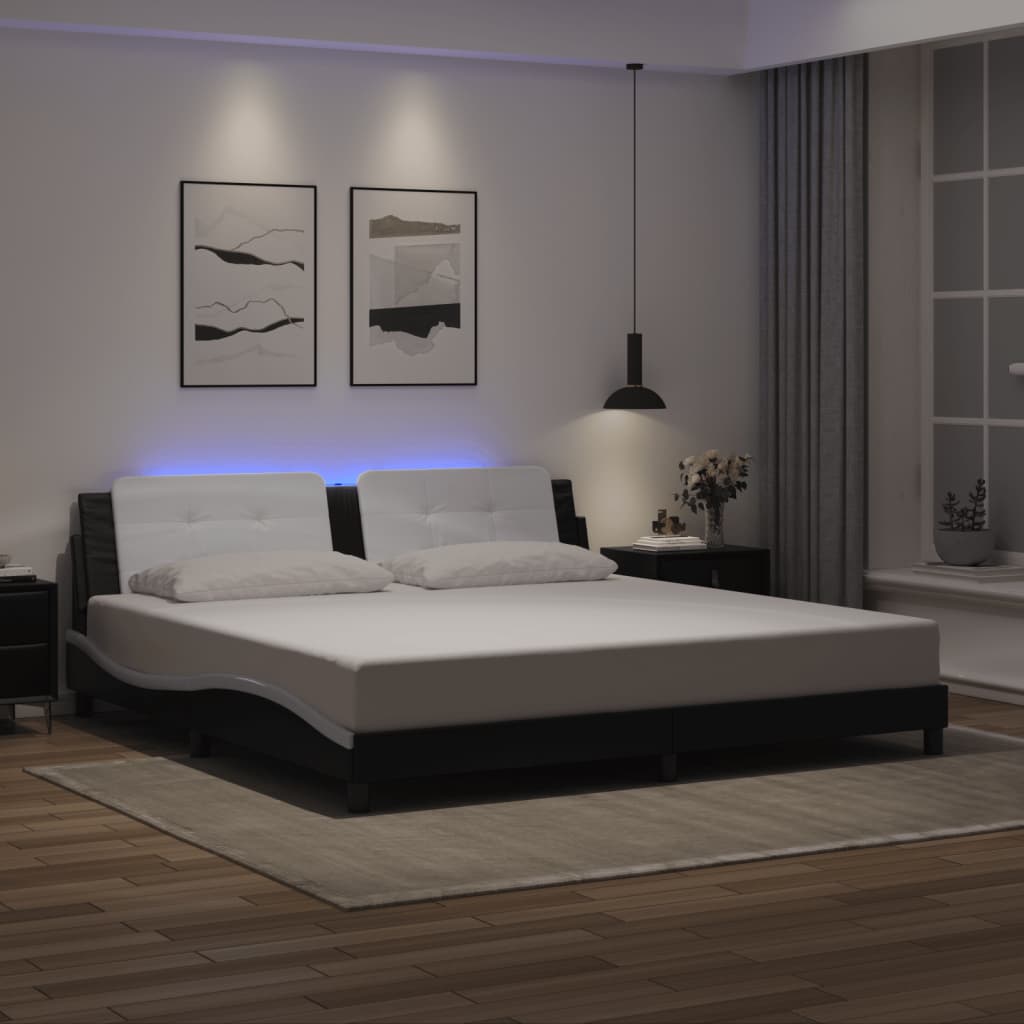 vidaXL Πλαίσιο Κρεβατιού με LED Χωρίς Στρώμα Zadar Μαύρο/Λευκό 200x200εκ.