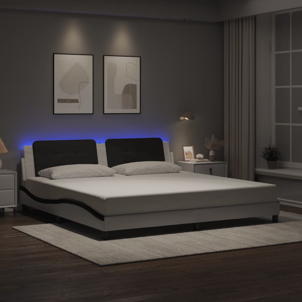 vidaXL Πλαίσιο Κρεβατιού με LED Χωρίς Στρώμα Zadar Λευκό/Μαύρο 200x200εκ.