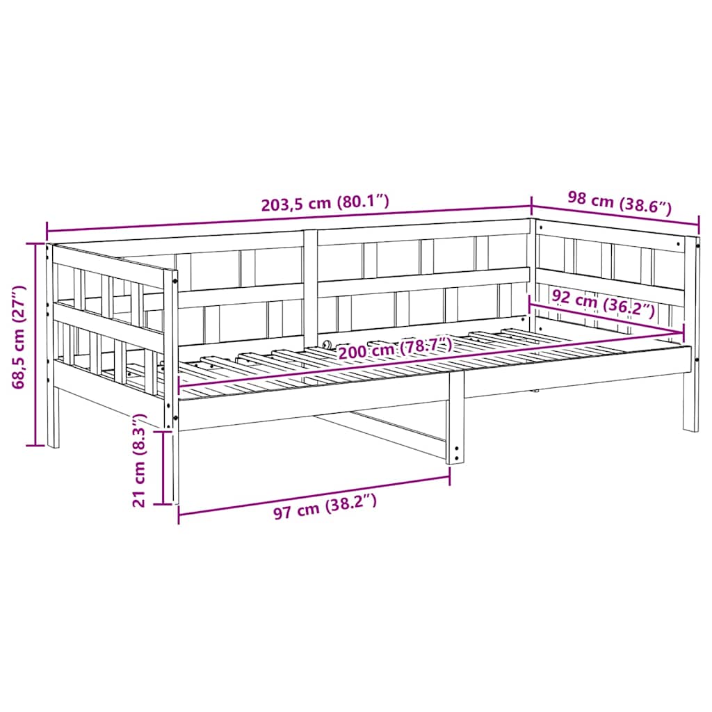 vidaXL Καναπές Κρεβάτι Χωρίς Στρώμα Καφέ 90x200 εκ. Μασίφ Ξύλο Πεύκου