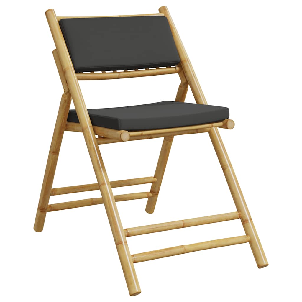 vidaXL Καρέκλες Bistro Πτυσσόμενες 4 τεμ. Μπαμπού με Σκ.Γκρι Μαξιλάρια