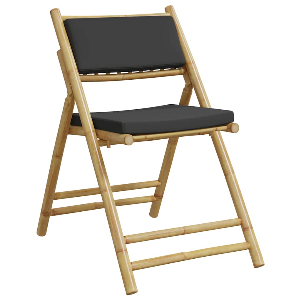 vidaXL Καρέκλες Bistro Πτυσσόμενες 5 τεμ. Μπαμπού με Σκ.Γκρι Μαξιλάρια